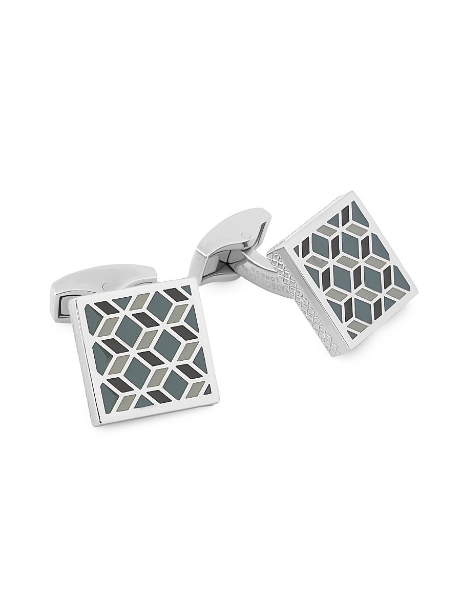 Men's 3D Illusion Geometric Squares Cufflinks - Grey