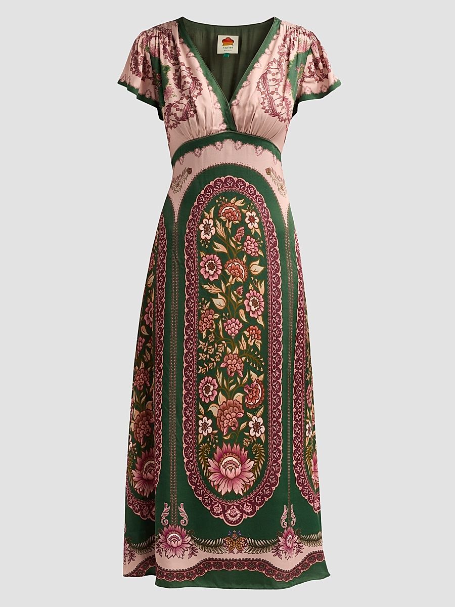 Farm Rio Women's Daniela Floral Maxi Dress - Green - Size XL