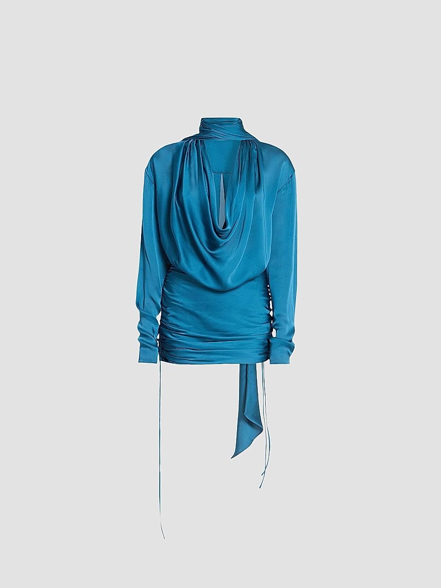 Balmain Women's Draped Silk Charmeuse Mini Dress - Blue Malachite - Size 14