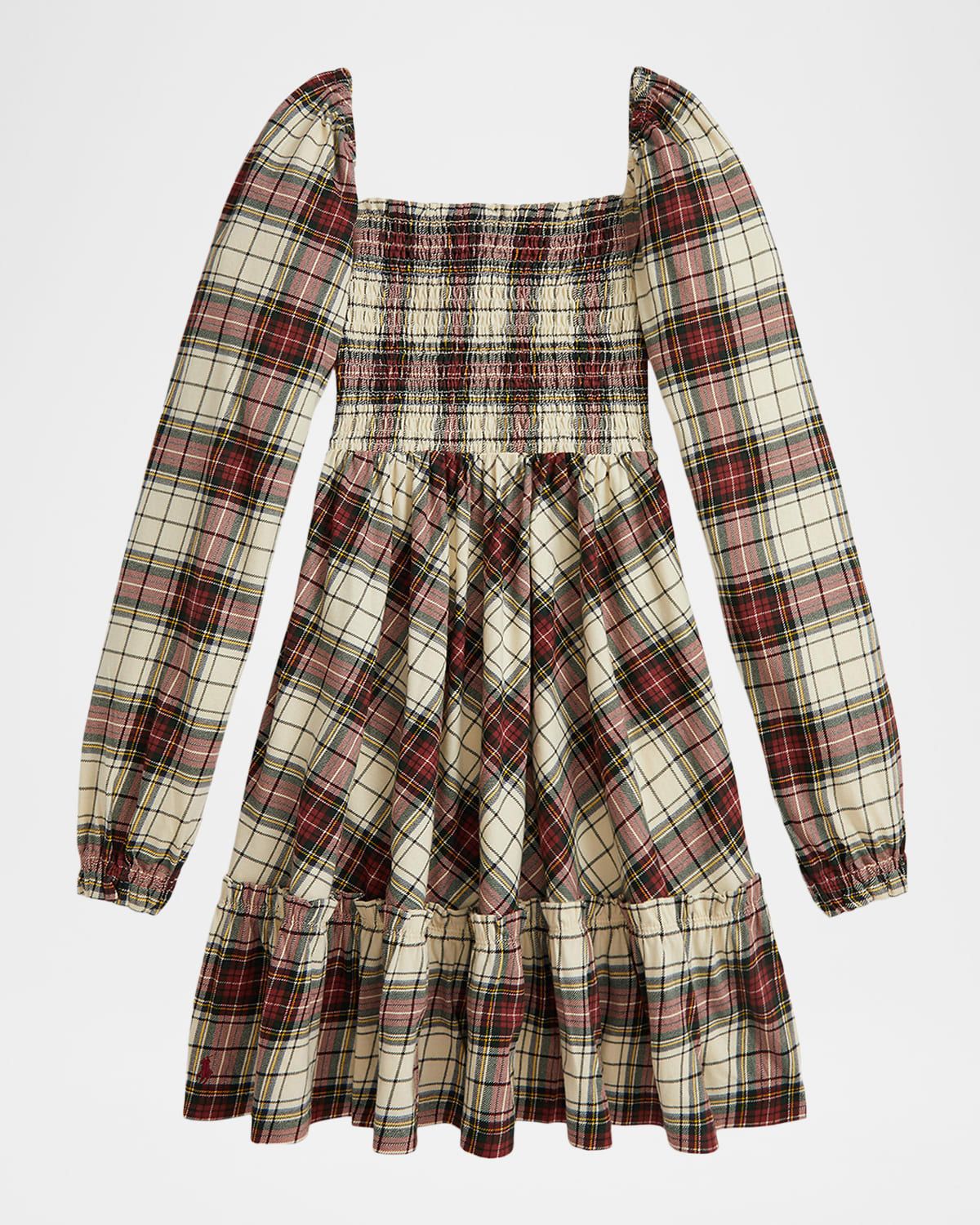 Girl & apos;s Plaid Ruffled Cotton Jersey Dress, Size S-XL