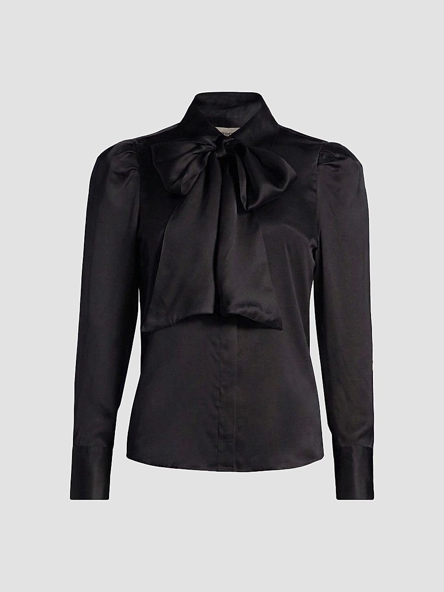 L'AGENCE Women's Honey Silk Tieneck Blouse - Black - Size XL
