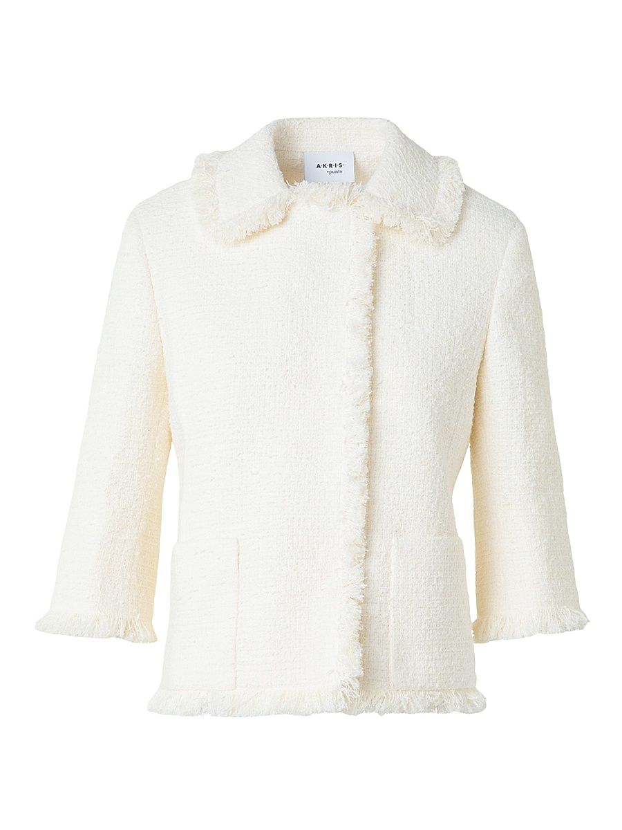 Women's Bouclé Tweed Jacket - Cream - Size 8