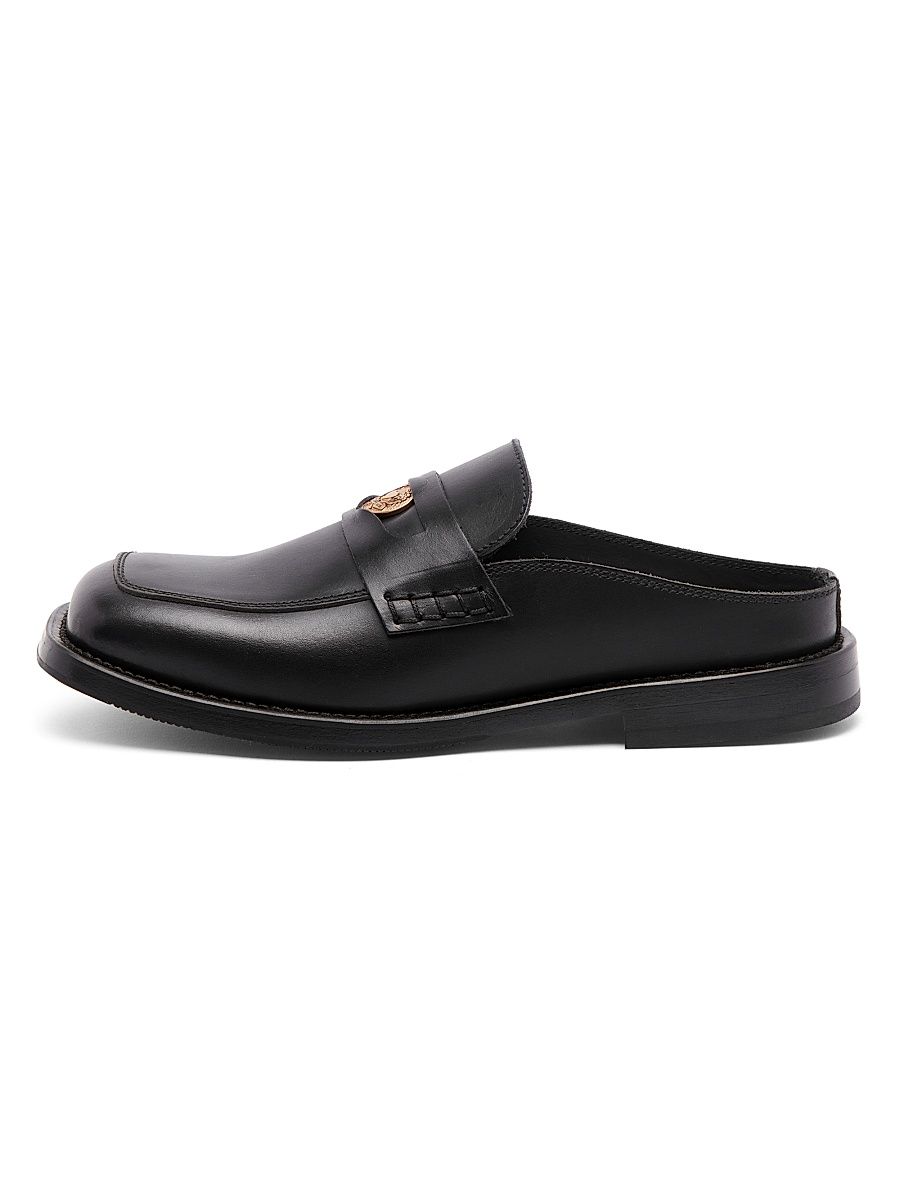 Men's Leather Open Back Penny Loafers - Black - Size 12