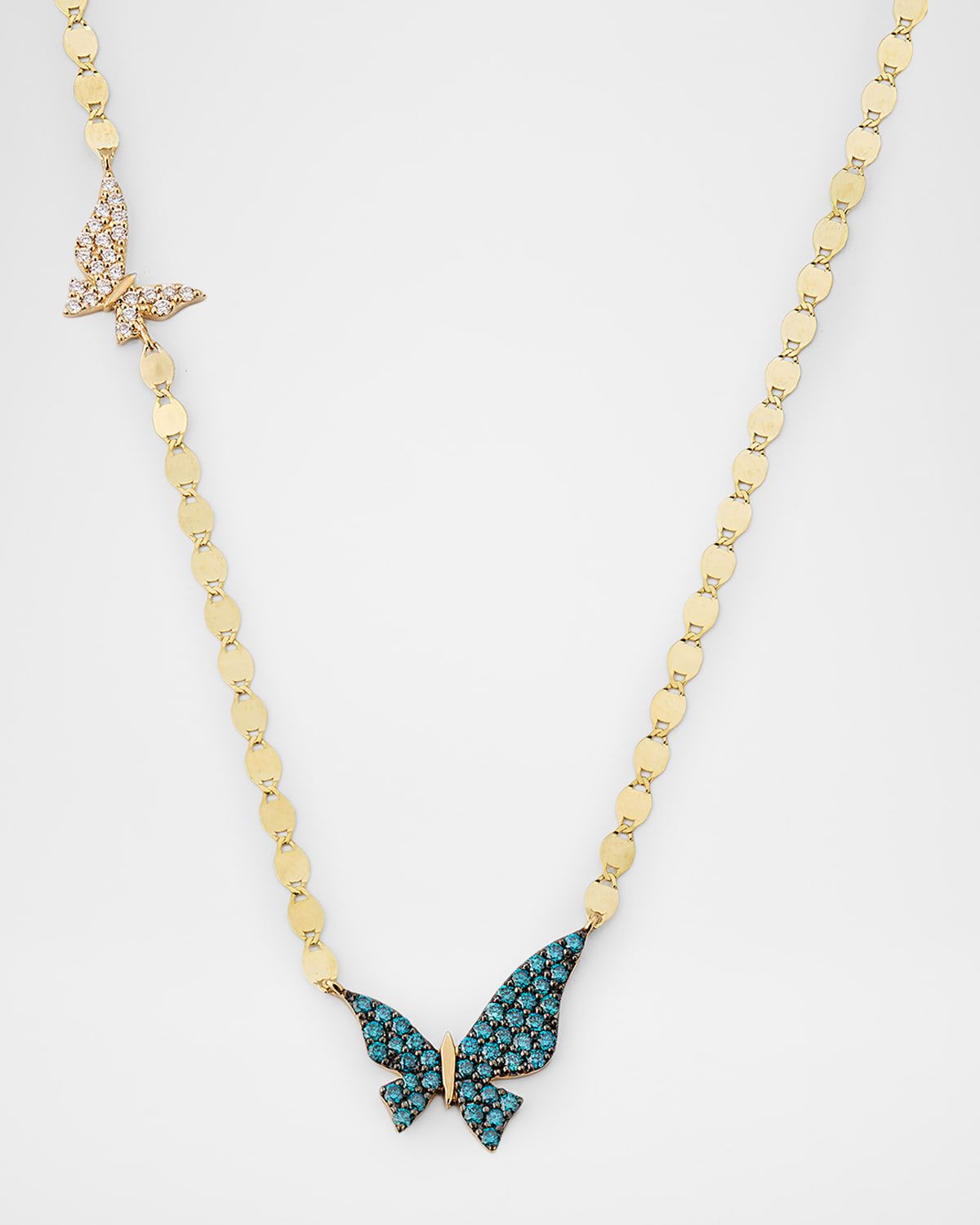 Denim Blue and White Diamond Double Butterfly Necklace