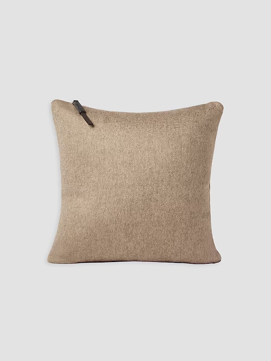 Double Cashmere Beaver Cloth Cushion with Shiny Zipper Pull - Lead