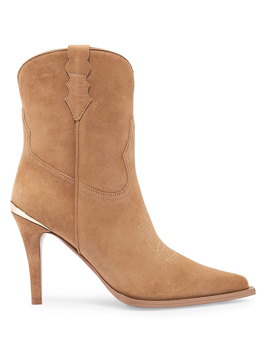 Women's Katie Suede 95MM Western Stiletto Booties - Beige - Size 11