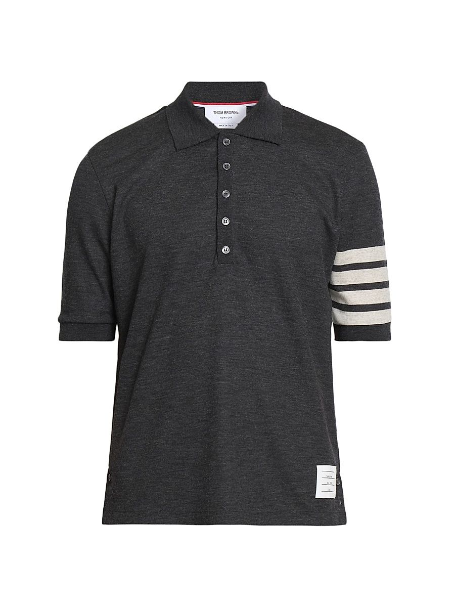 Men's 4-Bar Stripe Wool Jersey Polo Shirt - Charcoal - Size XL