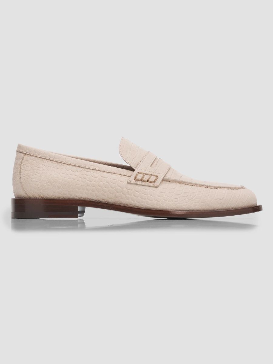 Manolo Blahnik Men's Perry Croc-Embossed Leather Penny Loafers - Beige - Size 11