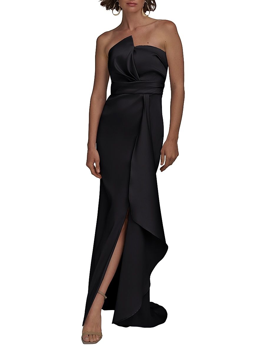 Women's Asymmetric Stretch-Mikado Gown - Black - Size 2