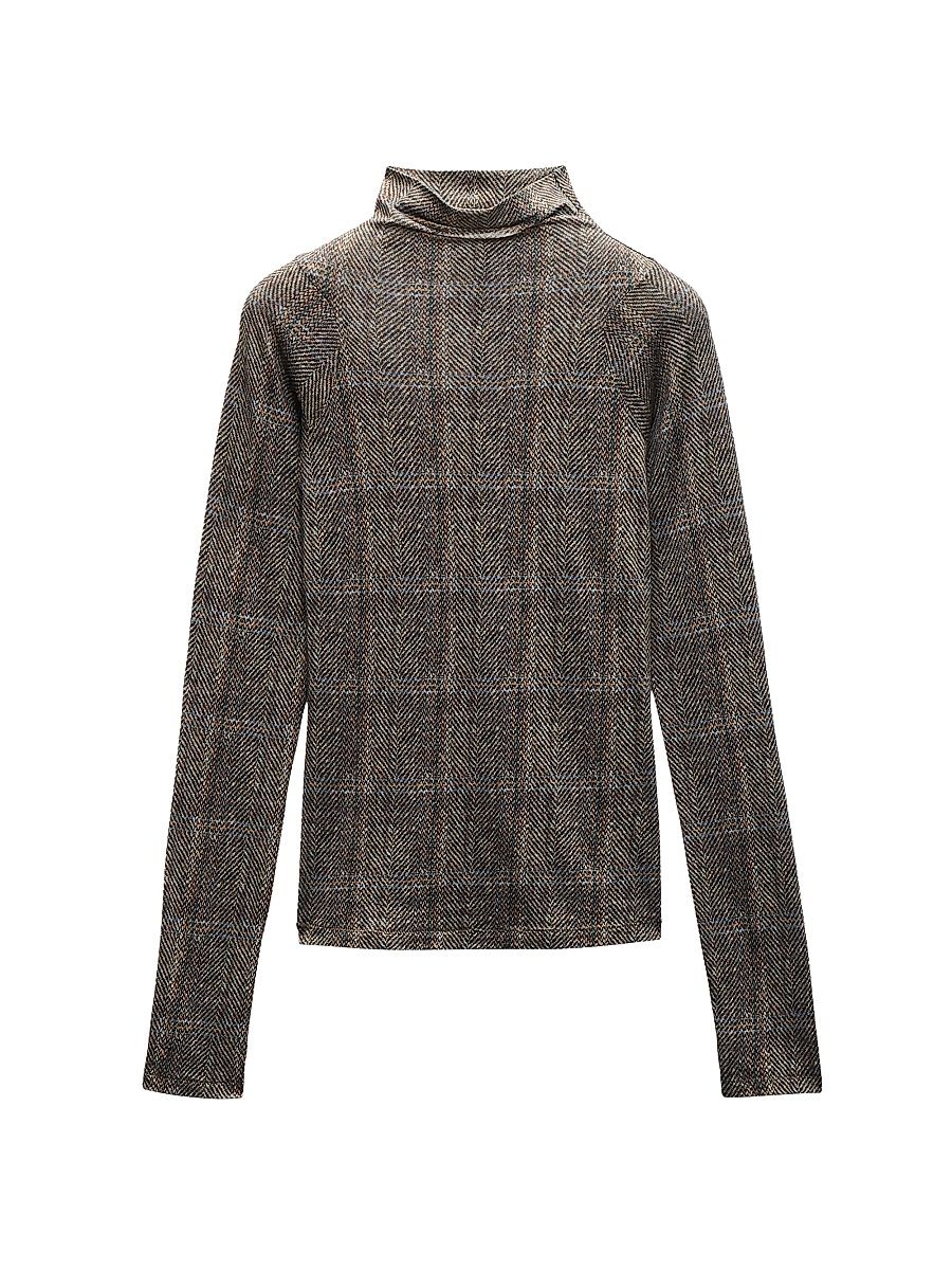 Women's Shaw Plaid Cotton-Blend Shirt - Brown Multi - Size Medium