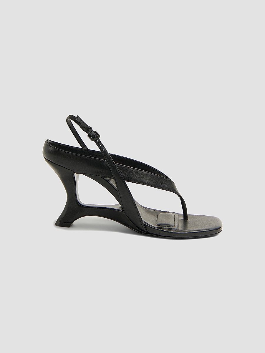 SIMKHAI Women's Darya 80MM Leather Wedge Sandals - Black - Size 7