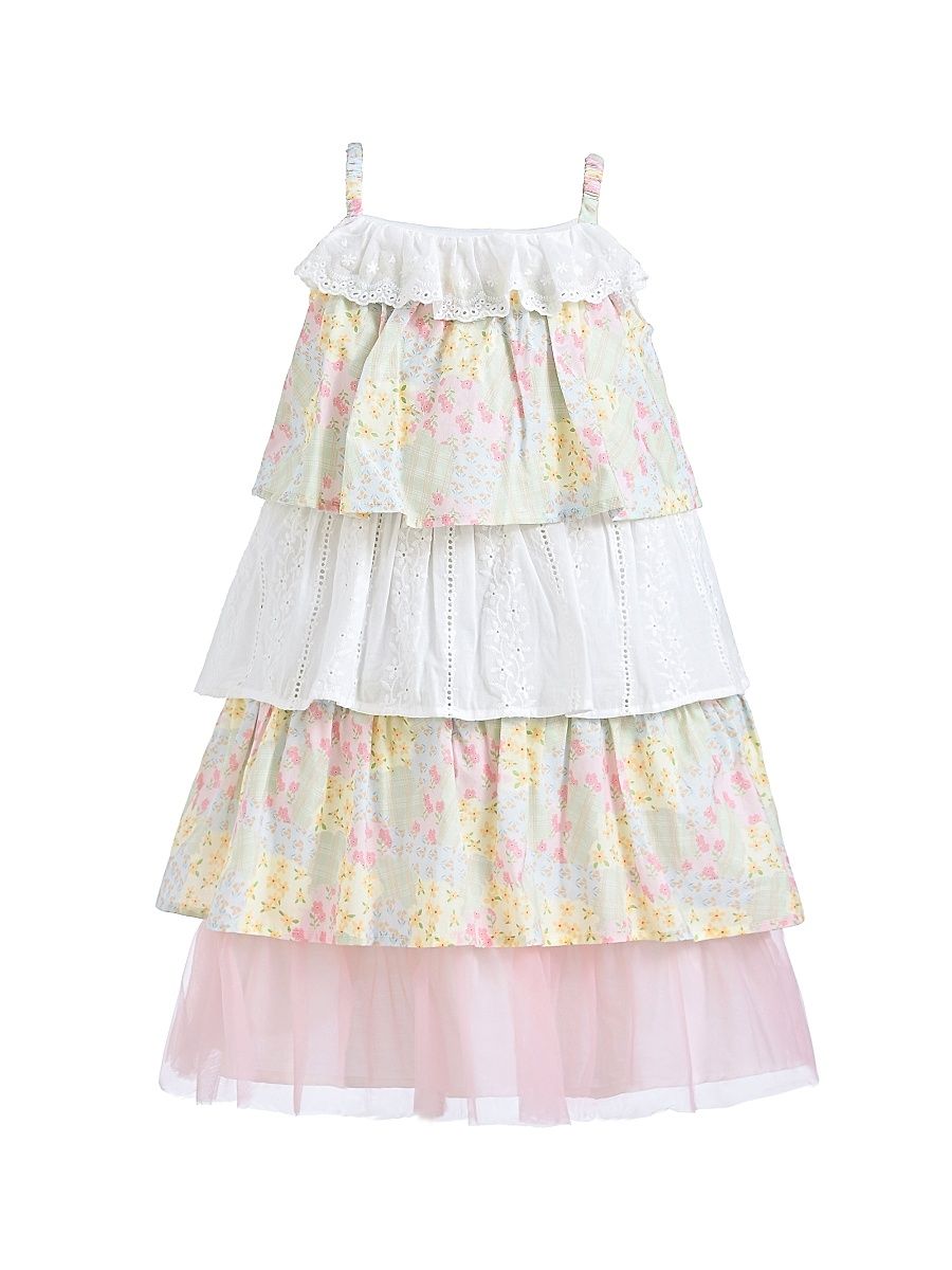Little Girl's Tiered Warm Floral Dress Set - Yellow - Size 5