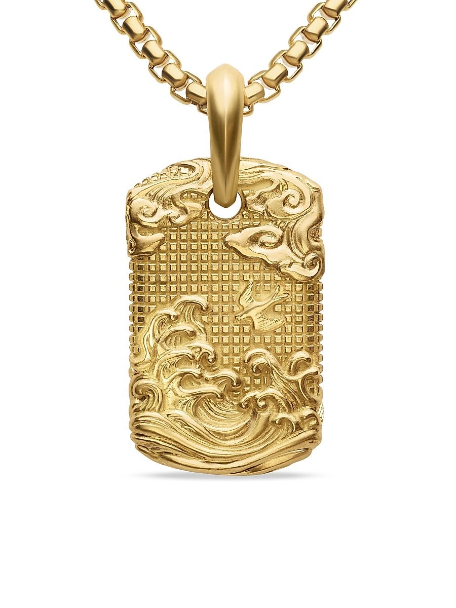 Men's Waves Tag in 18K Yellow Gold, 27MM - Gold