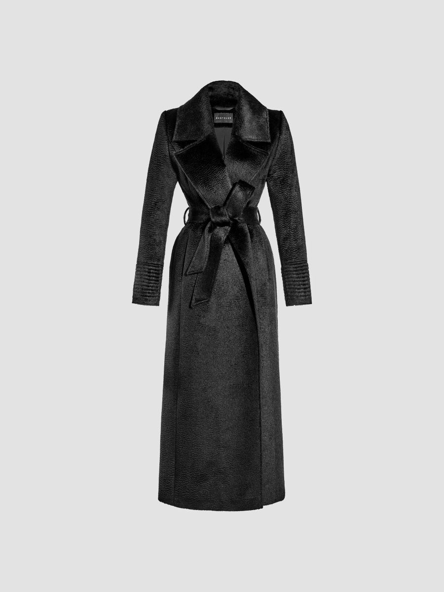 Sentaler Women's Notch-Collar Wrap Coat - Black - Size XL