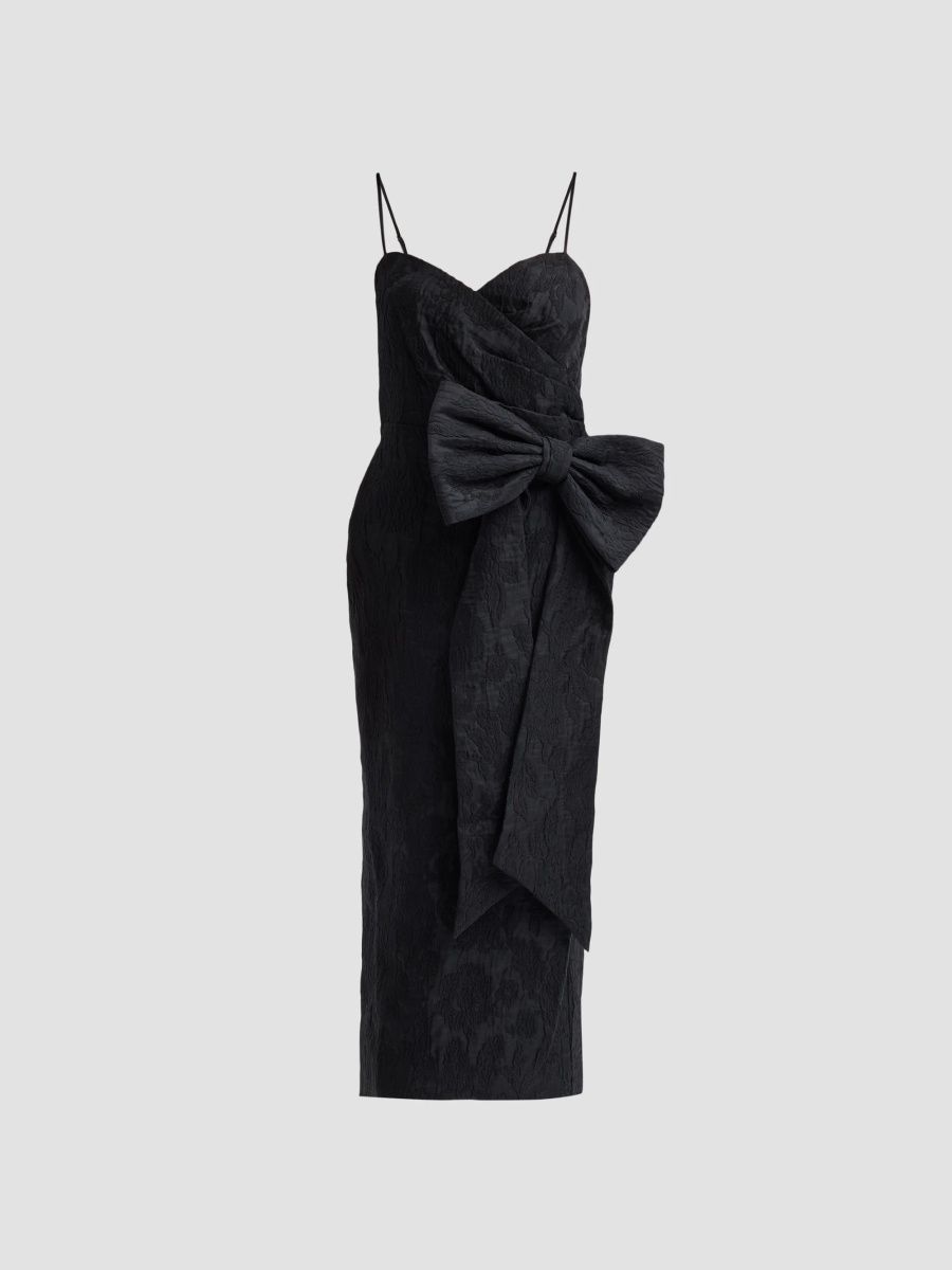 LoveShackFancy Women's Dovato Jacquard Bow Midi Dress - Black - Size 6