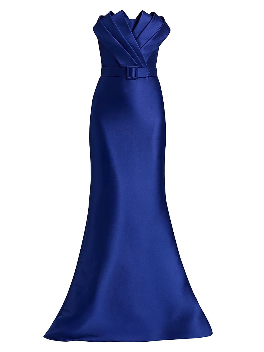 Women's Satin Strapless Evening Gown - Cobalt - Size 12