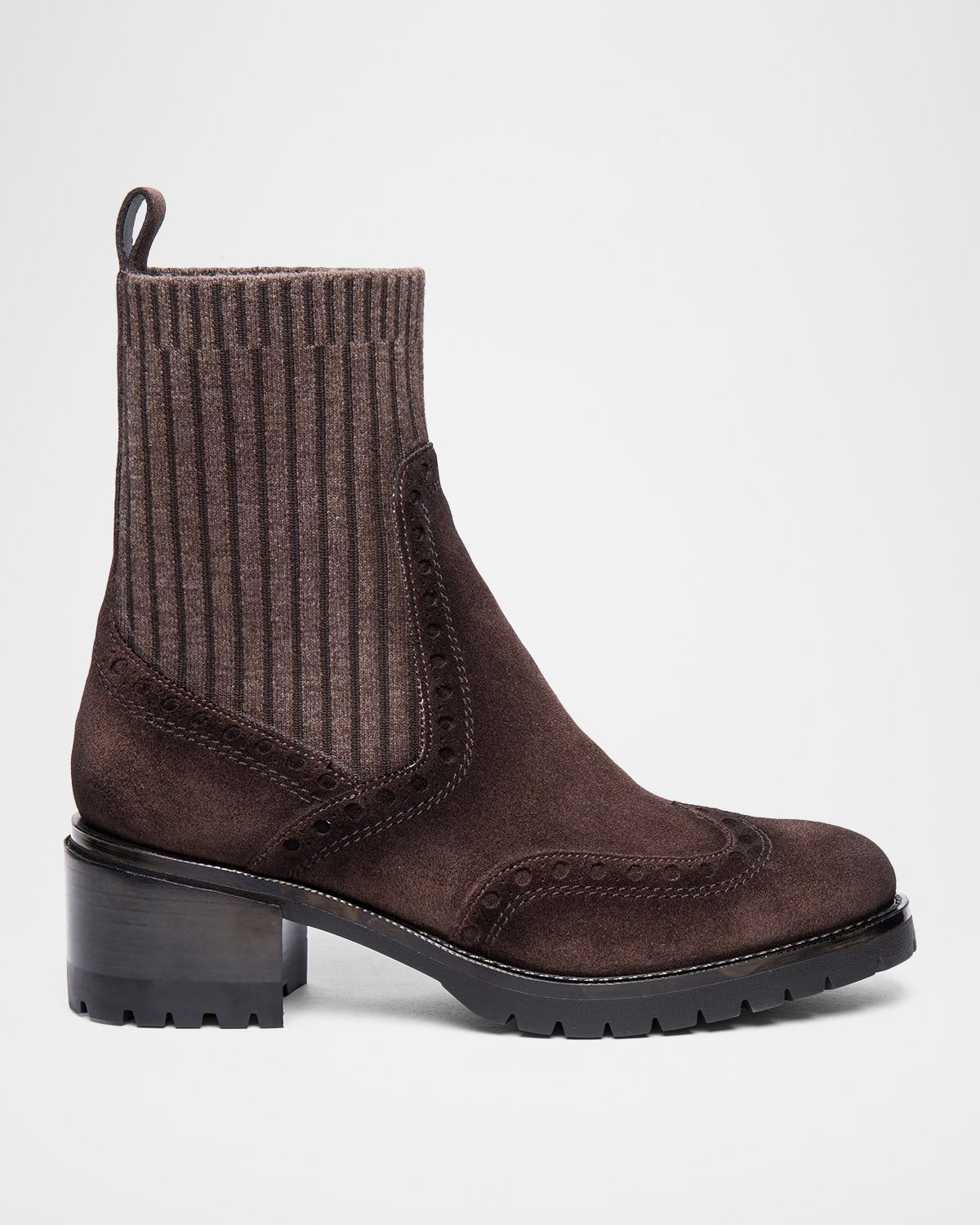 Ferret Brogue Suede Knit Booties