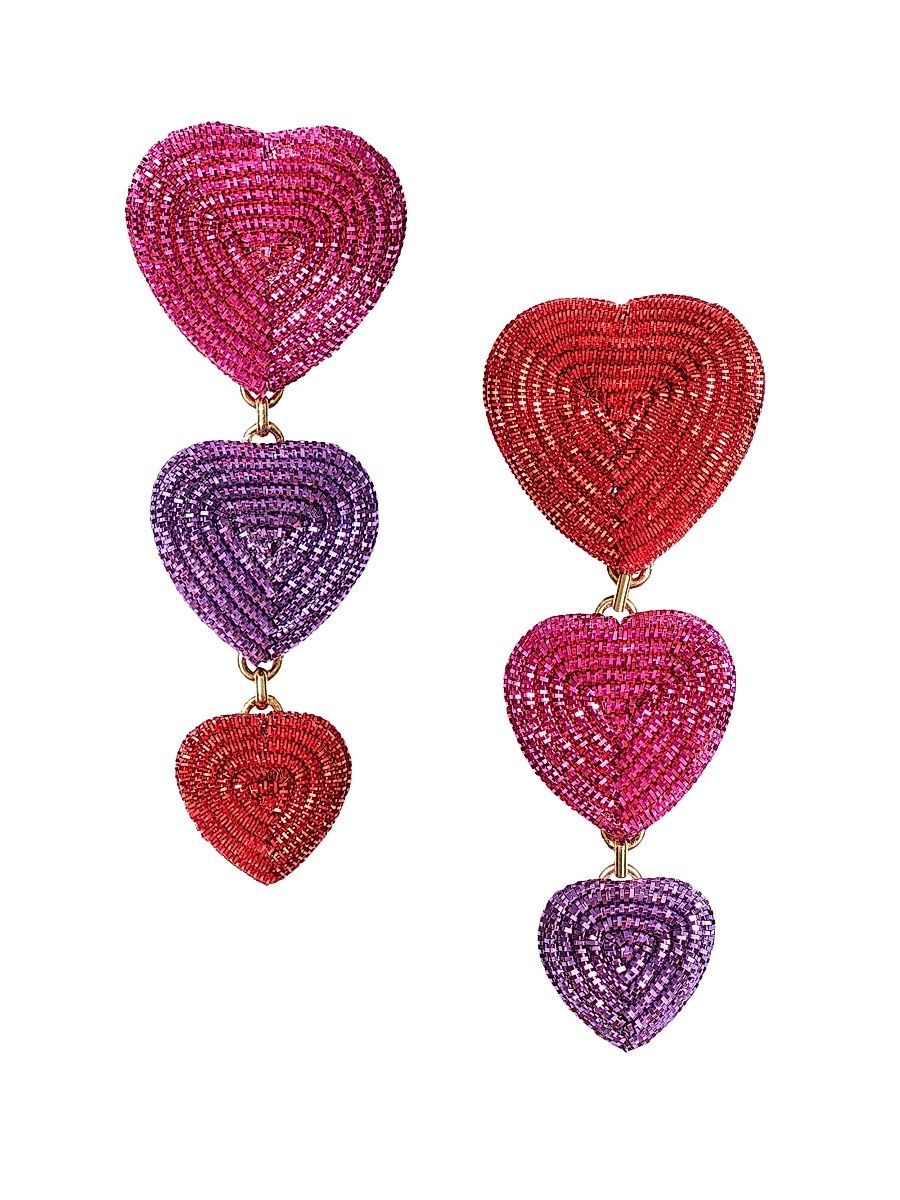 Women's Aphrodite Luxe Beaded Heart Drop Earrings - Pink Multi