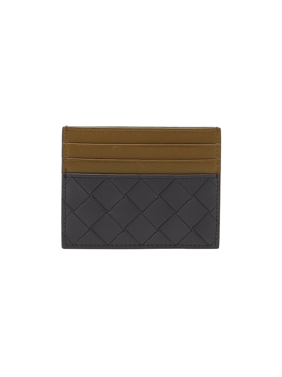 Men's Intrecciato Leather Card Case - Shadow Olive Oil