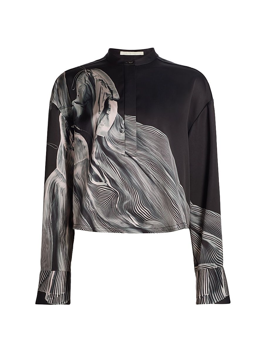 Women's Double-Face Satin Oversized Shirt - Black Light Pink Multi - Size XS