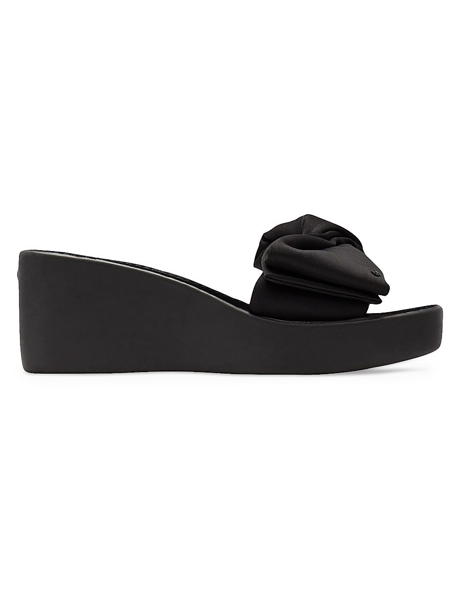 Women's Bikini 25MM Bow-Accent Wedge Slides - Black - Size 11 Sandals