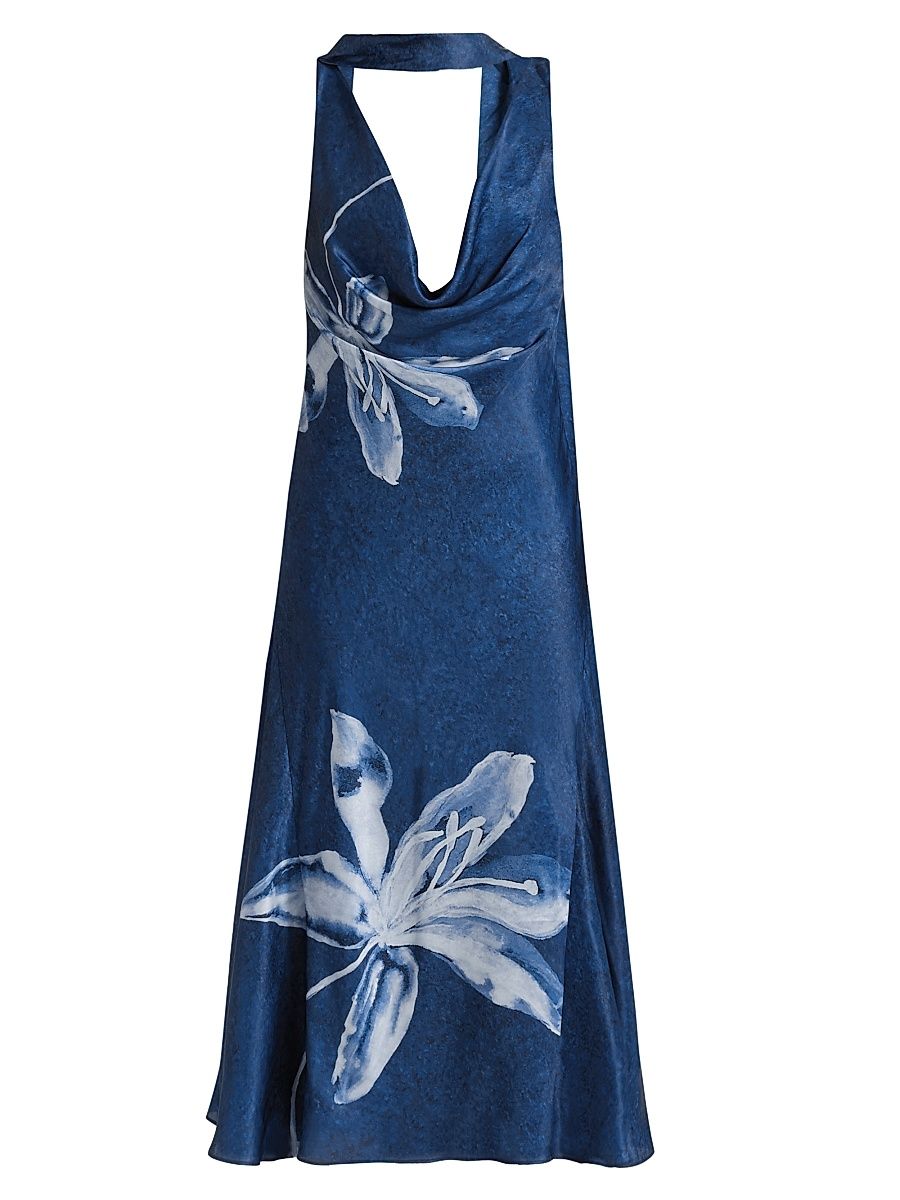 Women's Sorelle Floral Cowl Midi-Dress - Cyanotype - Size 12