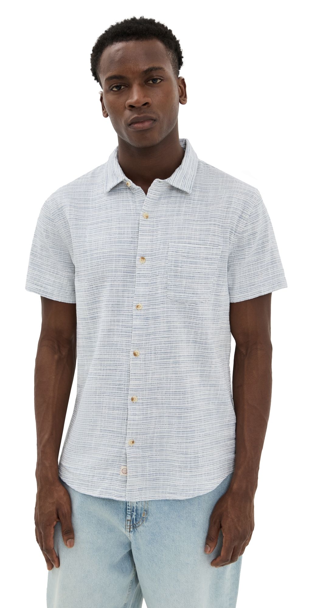 Marine Layer Classic Stretch Selvage Shirt Blue Mini Stripe XL