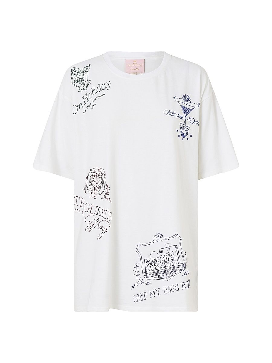 Women's Camilla x White Lotus Embellished Logo Oversized Band T-Shirt - Welcome To The White Lotus - Size XL
