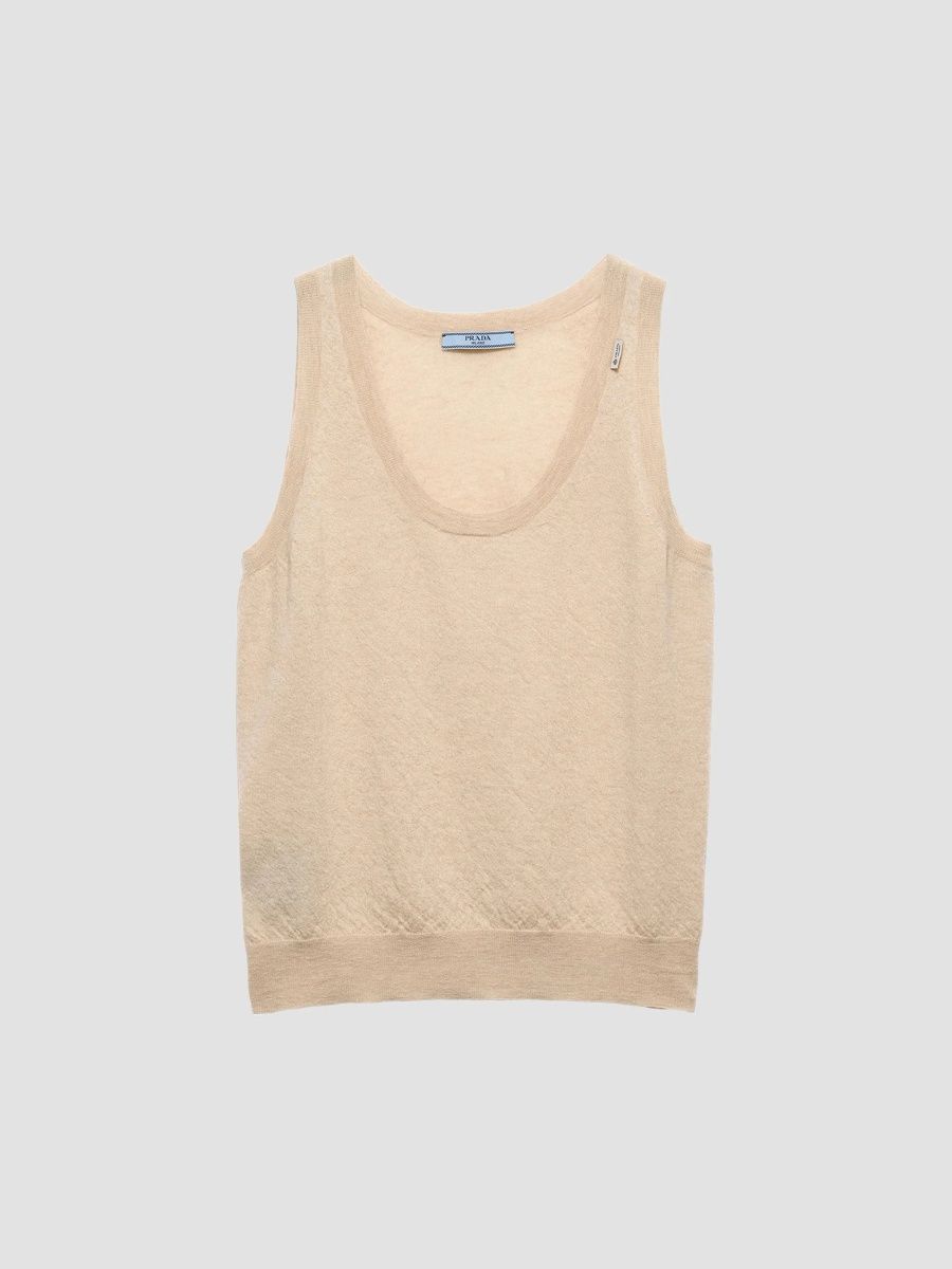 Prada Women's Cashmere Tank Top - Beige Khaki - Size 2