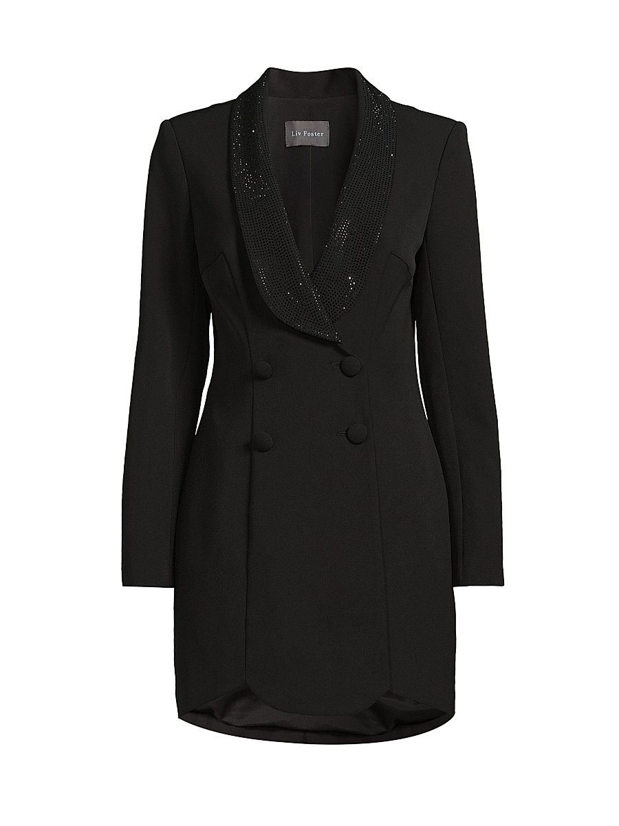 Women's Embellished Lapels Blazer Cocktail Dress - Black - Size 10
