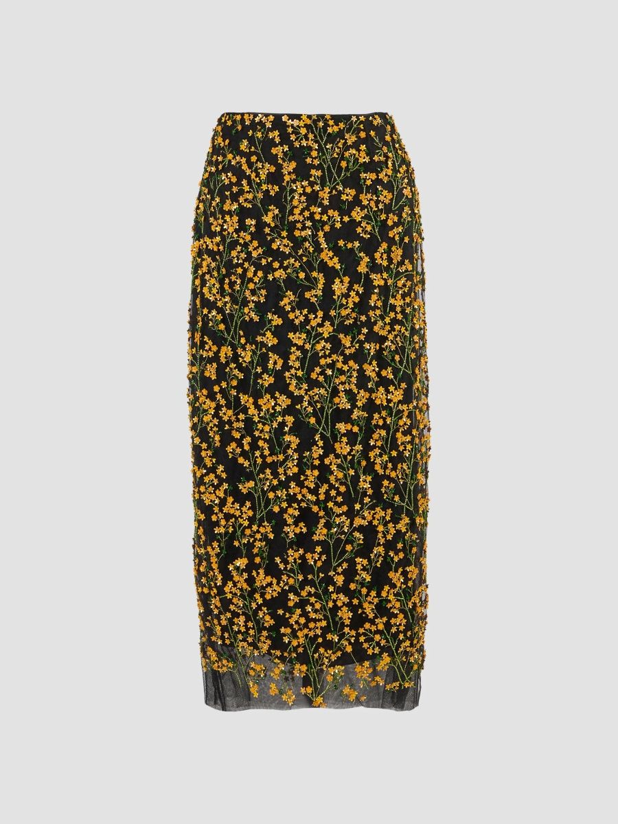 Carolina Herrera Women's Floral Appliqué Column Midi Skirt - Melon - Size 14