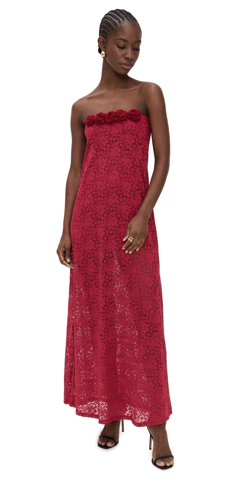 Runaway the Label Jessica Floral Detail Maxi Dress Cherry L