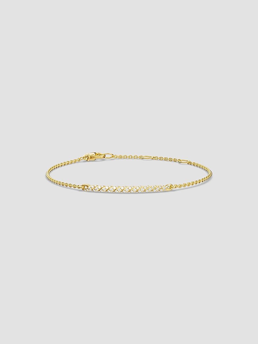 Women's Sculpted Cable Bar Chain Bracelet in 18K Yellow Gold with Diamonds, 2MM - Diamond