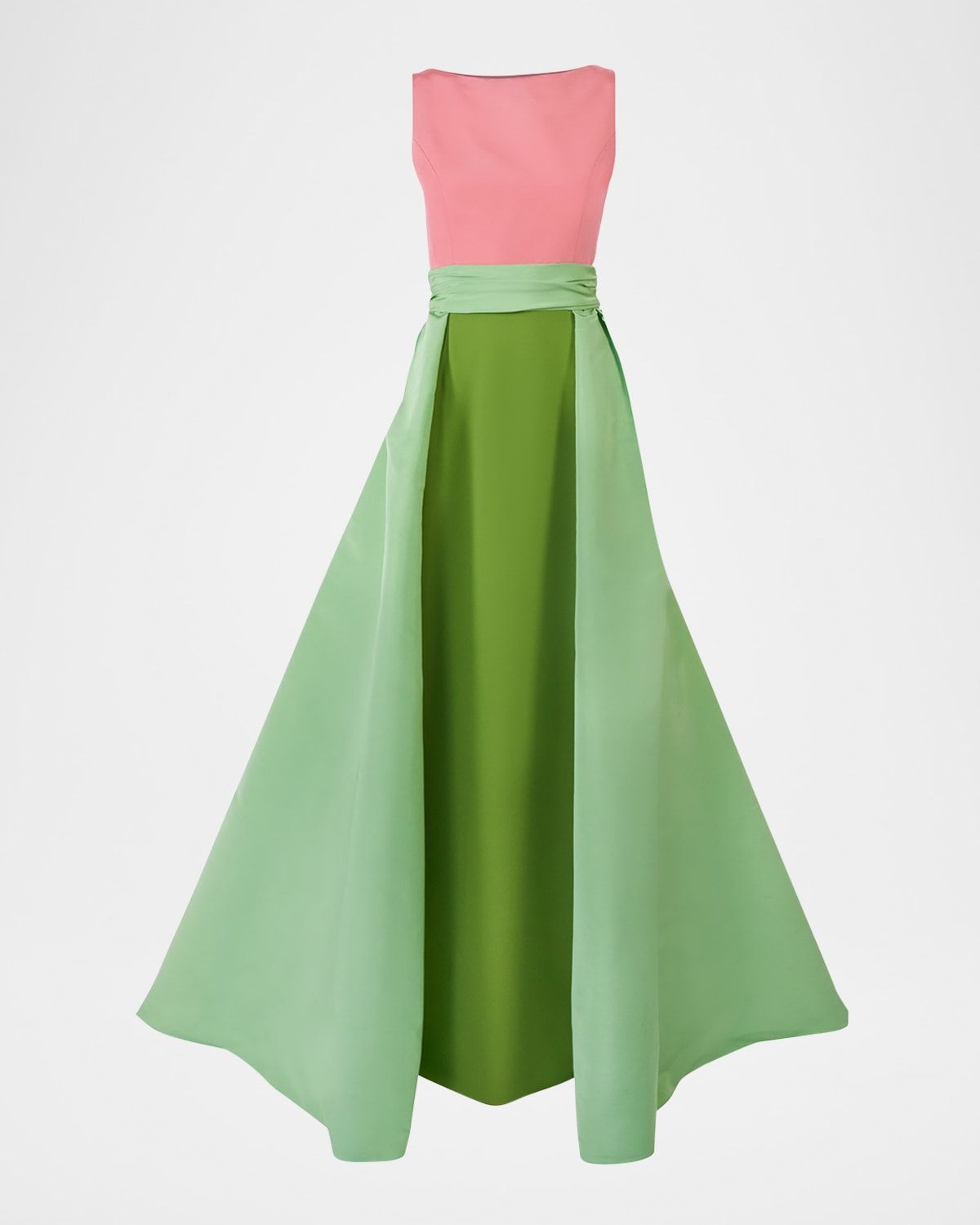 Boat-Neck Colorblock Overskirt Gown