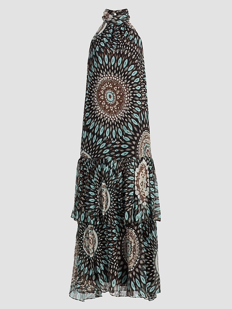 Women's River Mandala Silk Tiered Maxi Dress - Multi Medallion - Size XL