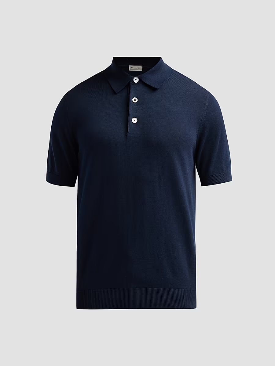 Men's Knit Cotton Polo Shirt - Dark Blue - Size Medium