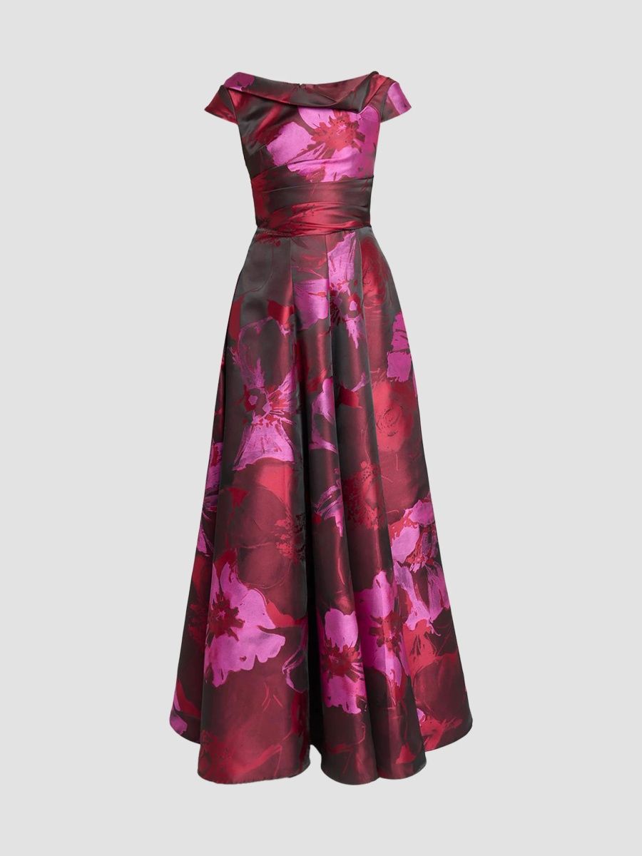 Talbot Runhof Women's Hibiscus Jacquard Asymmetric Gown - Cranberry - Size 2