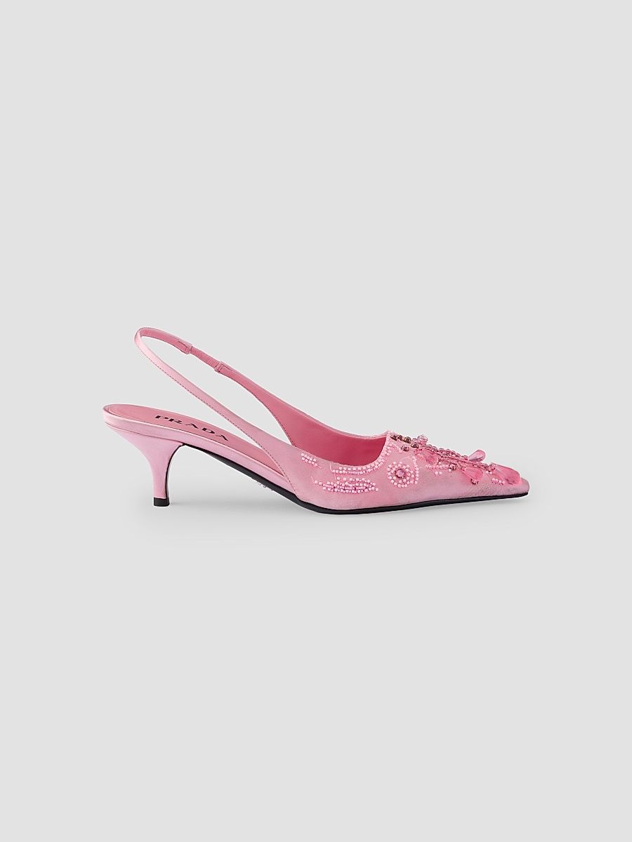 Women's Embroidered Satin Slingback Pumps - Pink - Size 7