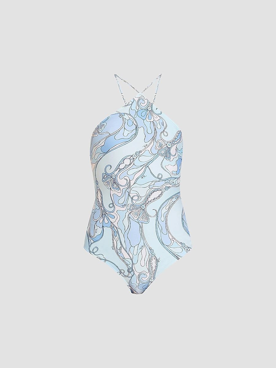 Pucci Women's L'Alba Halter One-Piece Swimsuit - Pale Blue - Size Medium