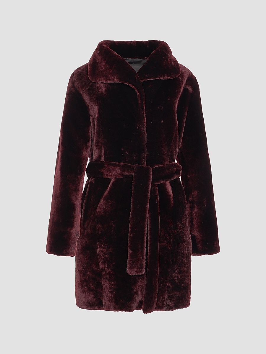 Gorski Women's Shearling Lamb Stroller Reversible to Taffeta Belt - Burgundy - Size XS