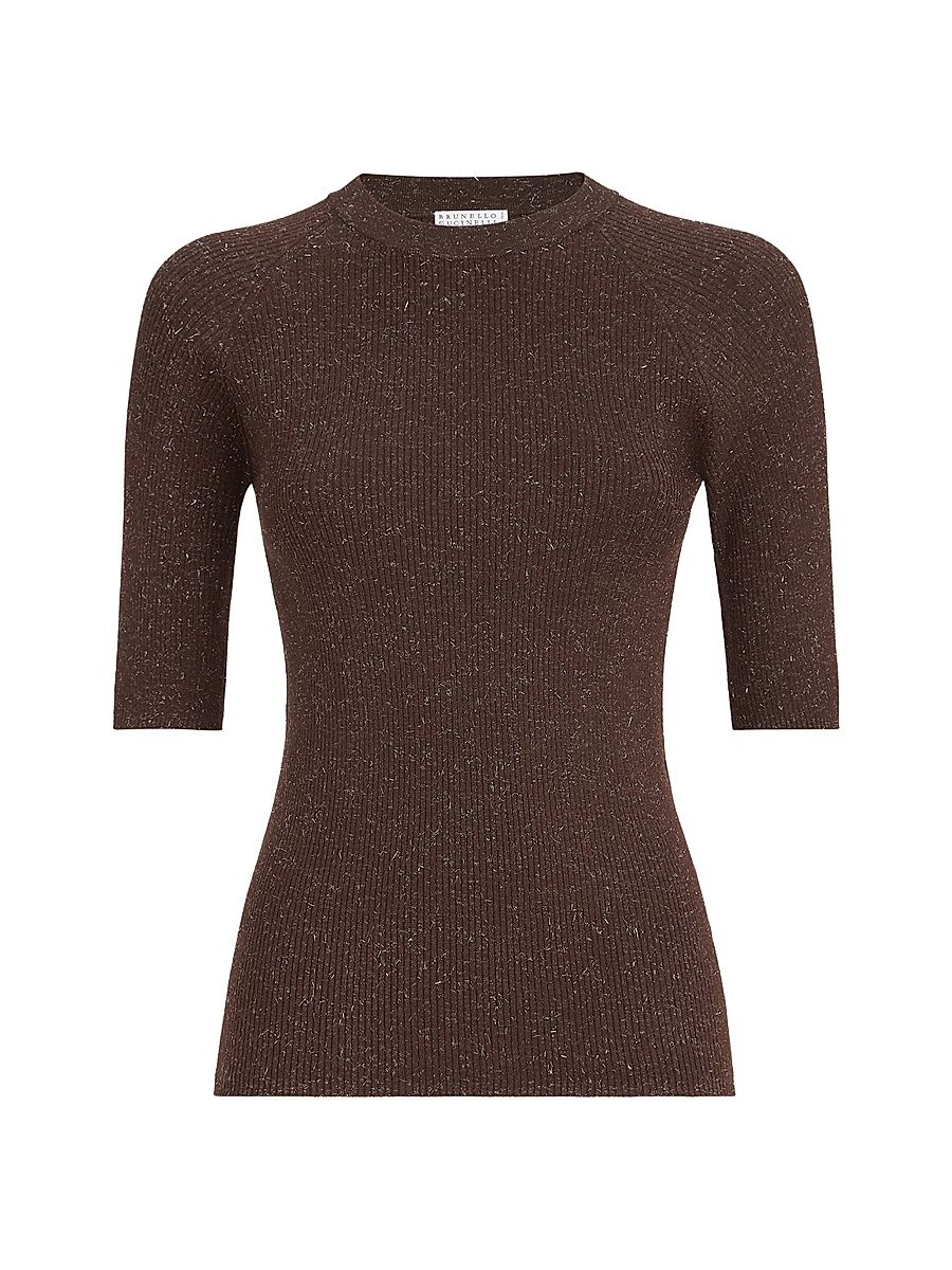 Women's Sparkling Cashmere Lightweight Rib Knit Sweater - Cocoa - Size Medium