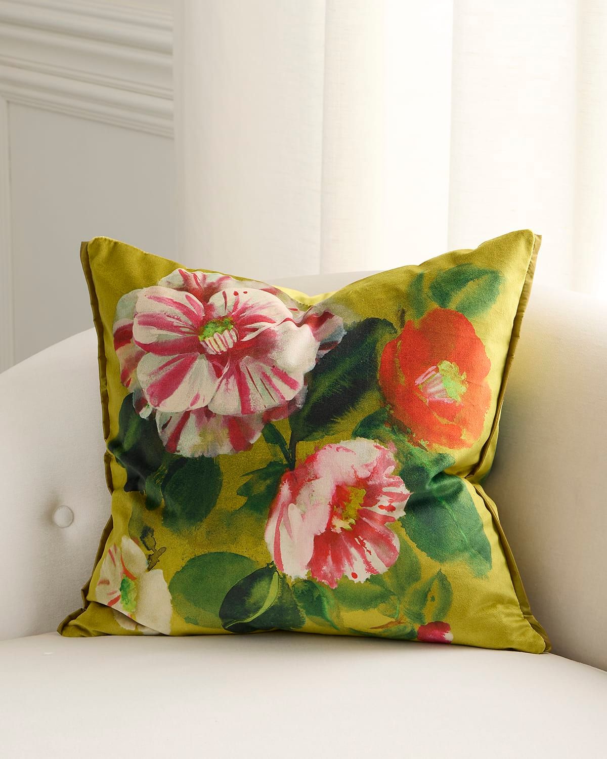 Camellia Velours Decorative Pillow, 20" Square