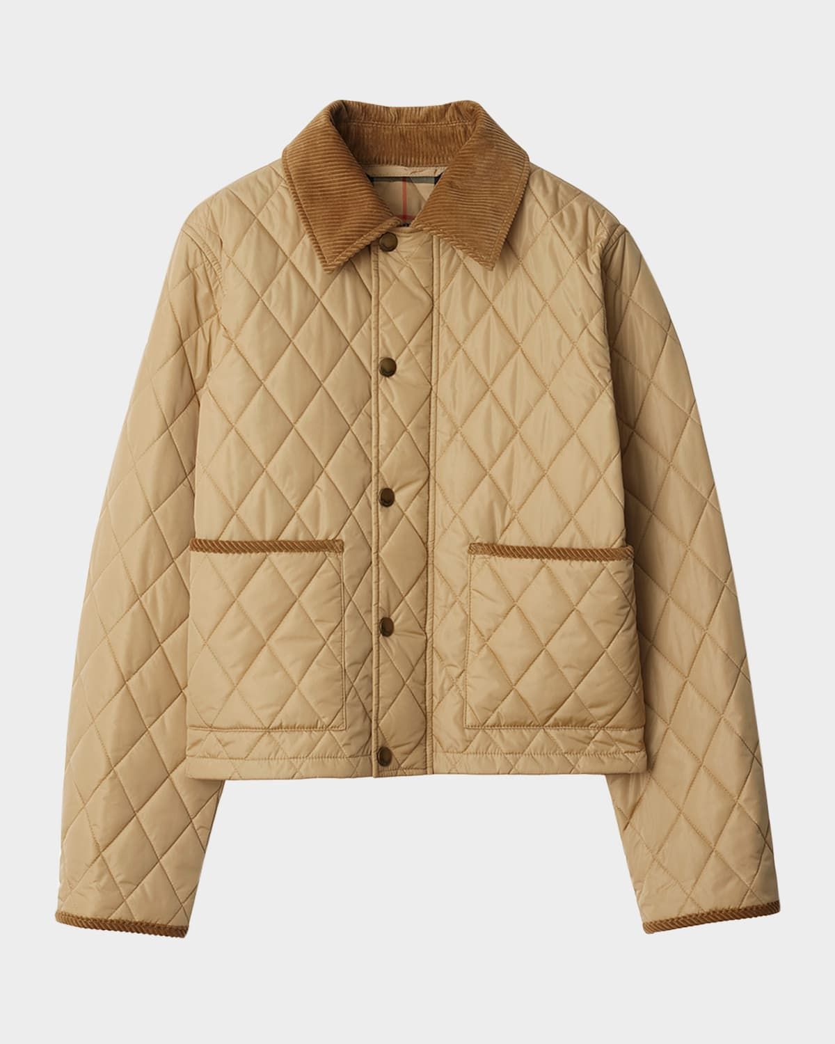Corduroy-Collar Quilted Jacket