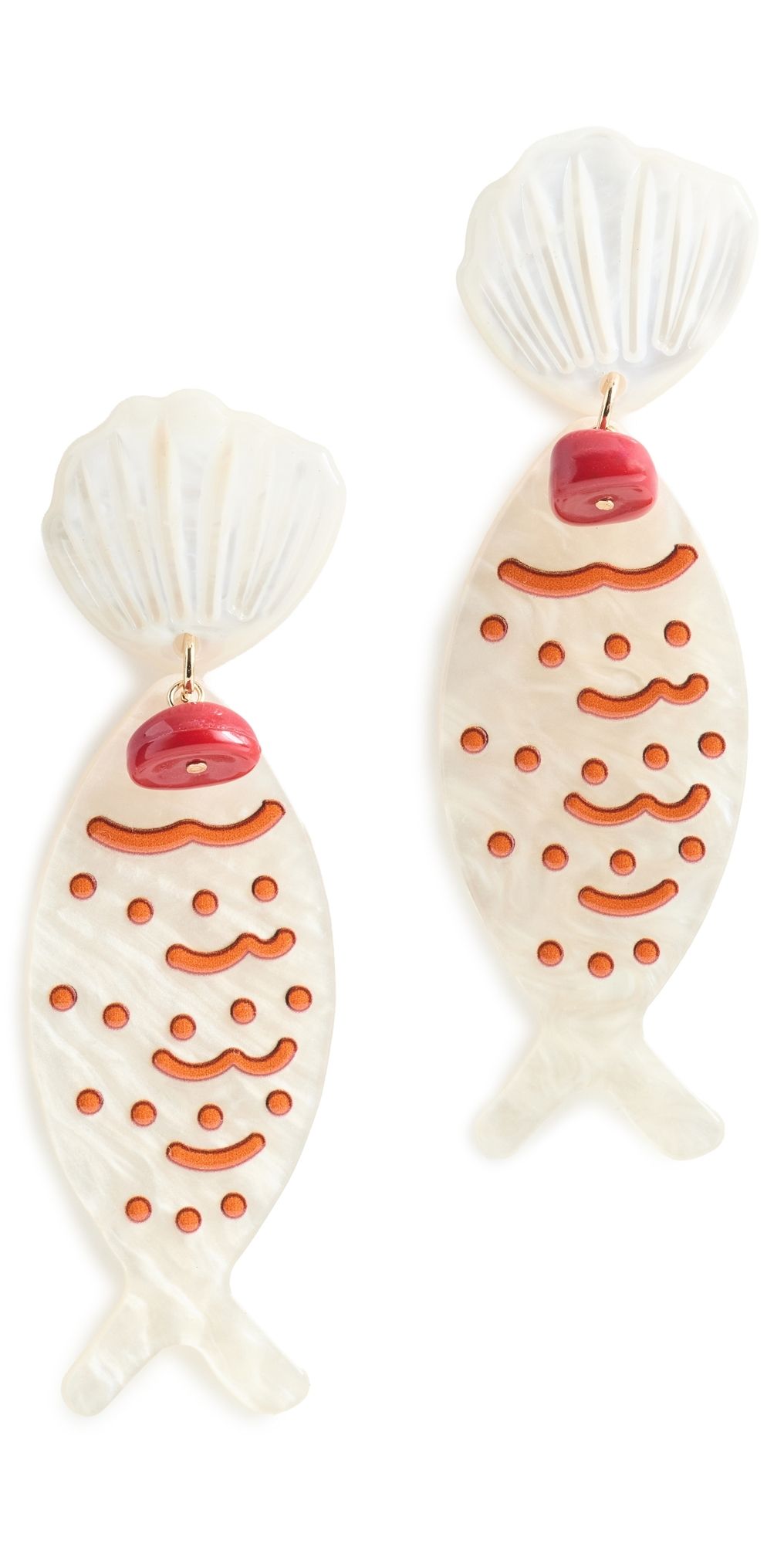 By Adina Eden Fish Drop Earrings Red One Size