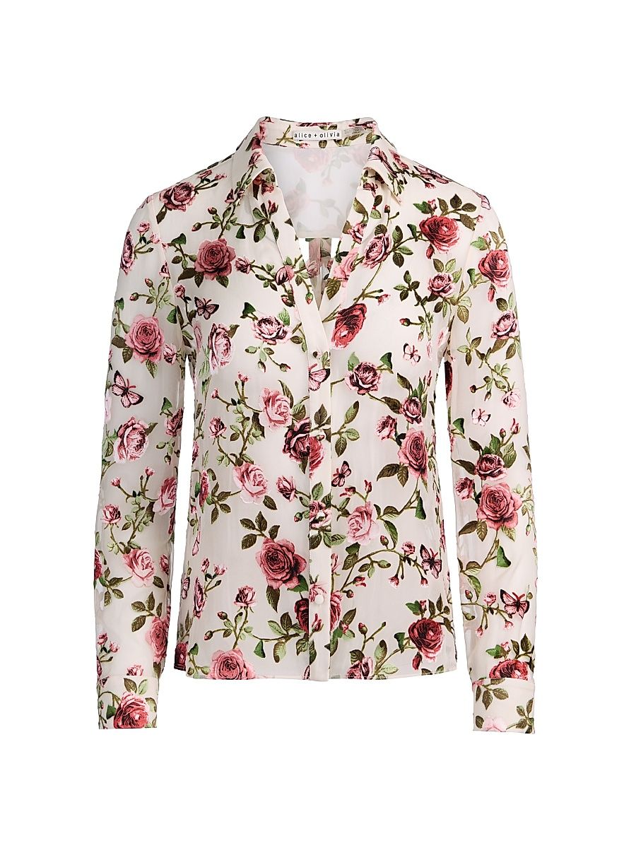 Women's Eloise Floral Sheer Blouse - Garden Gossip Off White - Size XL