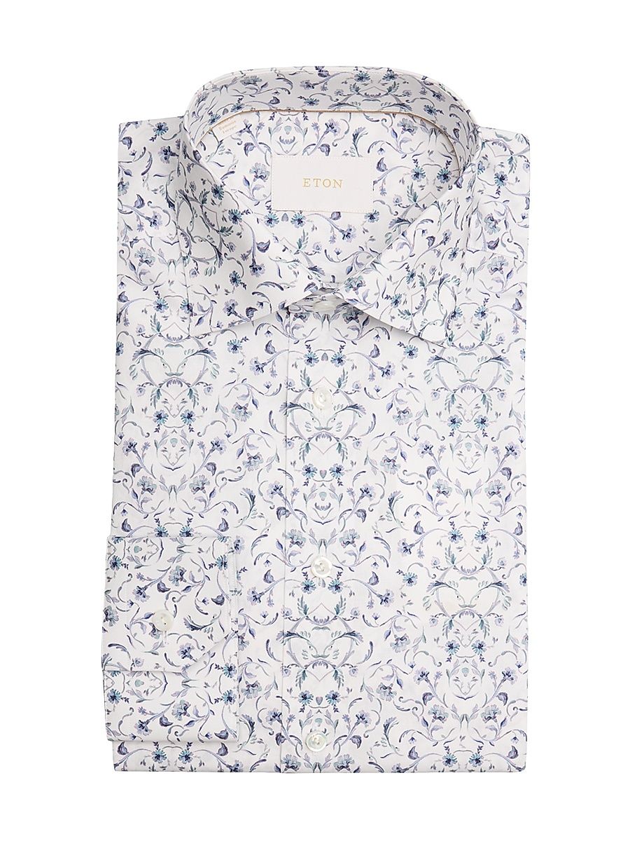 Men's Floral Damask Contemporary-Fit Shirt - Blue - Size 17