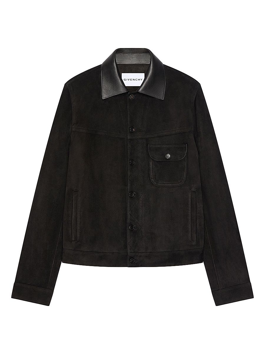 Givenchy Men's Jacket in Suede with Asymmetrical Pocket - Black - Size 42