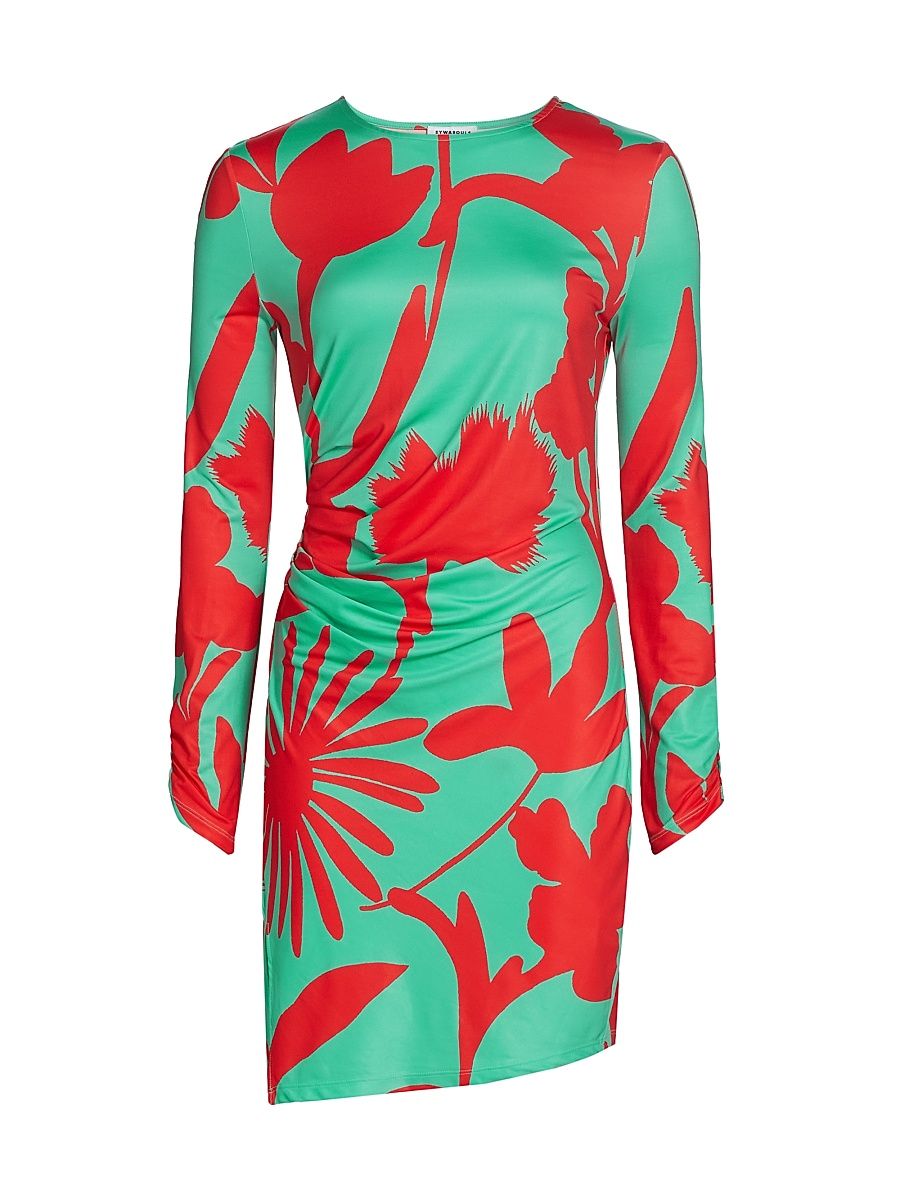Women's Hazel Floral Stretch Jersey Draped Minidress - Bright Blossom - Size Medium