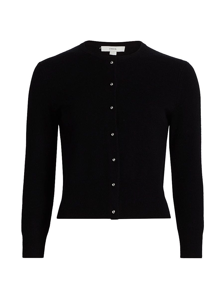 Women's Wool-Cashmere Crewneck Cardigan - Black - Size XS