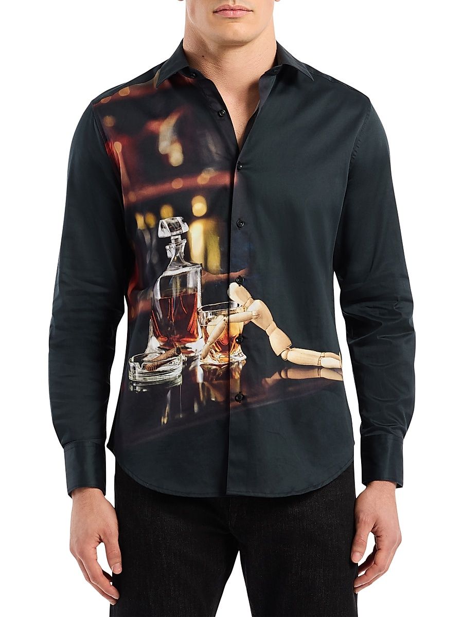 Men's Distilled Spirit Button-Front Shirt - Black - Size XL